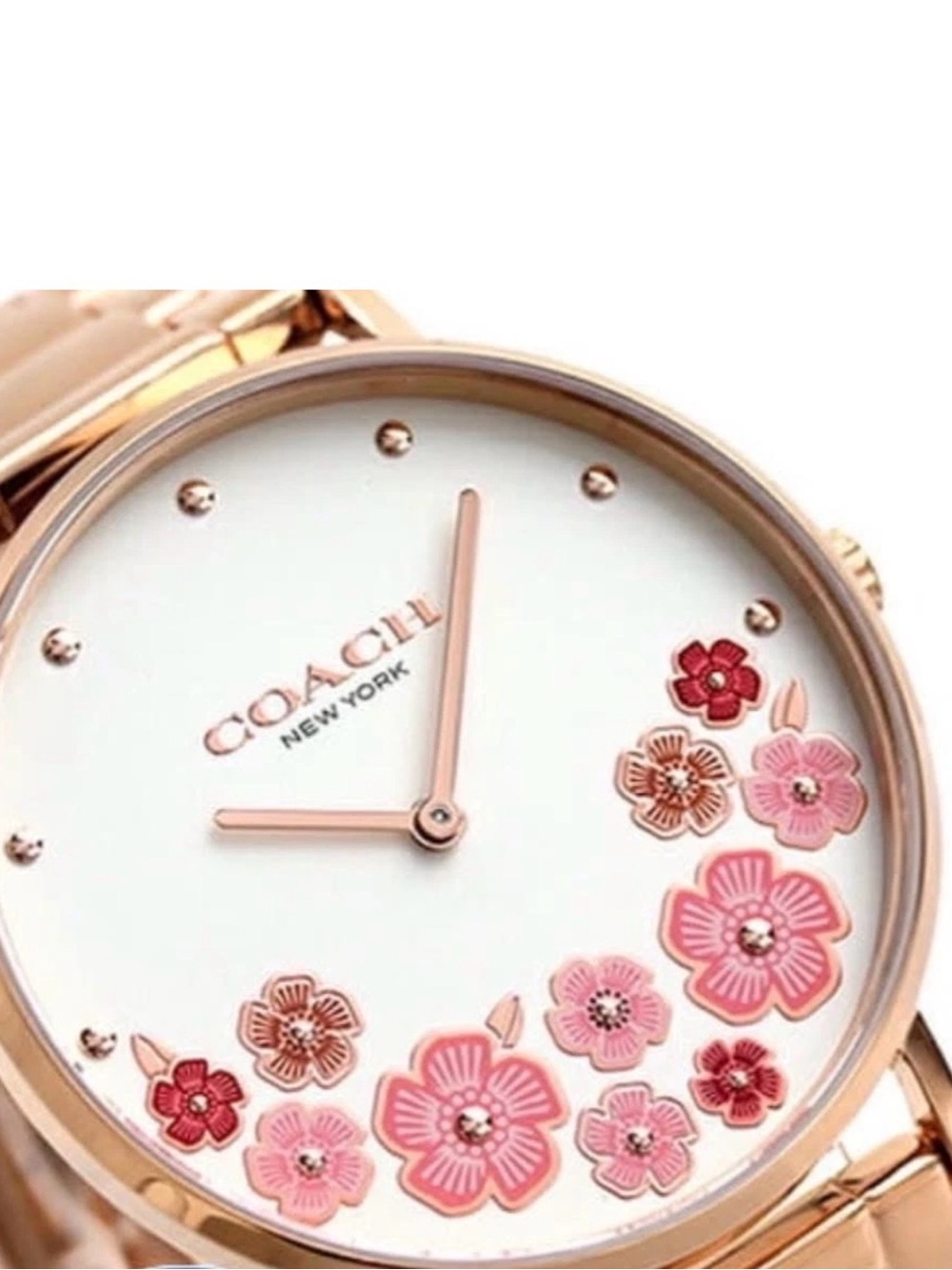 COACH Women's Perry Rose Gold Watch with Pink Tea Rose Floral Dial